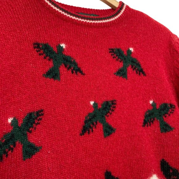 CHARTER CLUB Womens L VTG  Sweater Wool Rabit Hair Dog Bird Hunting Red Check - Picture 6 of 12